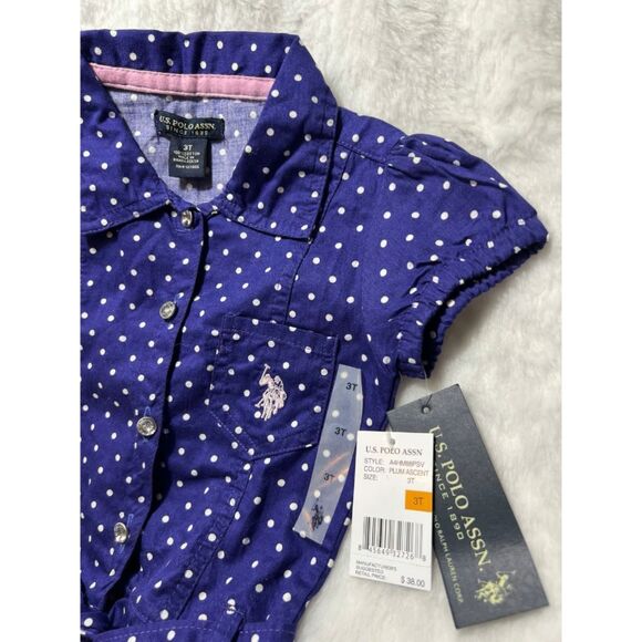 US Polo Association Dress Navy blue white polka dots size 3t toddler ruffle - Picture 3 of 5